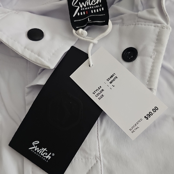 Switch White Hooded Jacket with Black Button Details - Picture 2 of 7